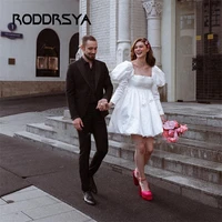 roddrsya modest short wedding dress 2022 a line mini length puff sleeve square collar bridal gown vestidos de novia custom made