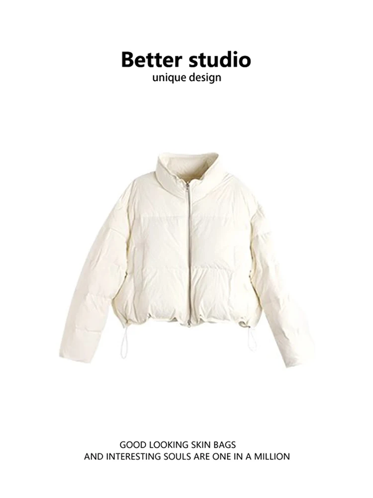 Короткий пуховик верхняя одежда женская зима 2024 новинка 90 белое пальто на утином