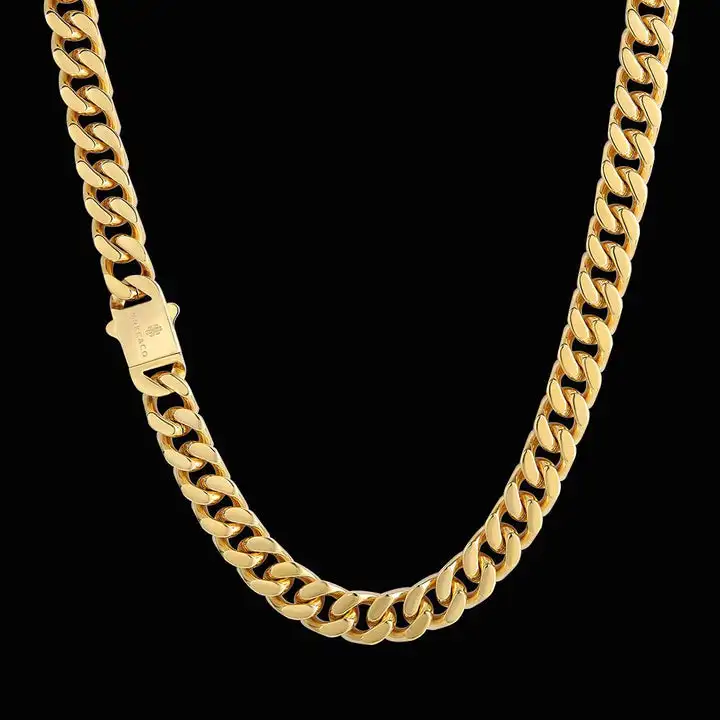 

Hip Hop Jewelry 12mm 14mm 18K Gold plated Stainless Steel Miami Cuban Link Necklace Mens Chains