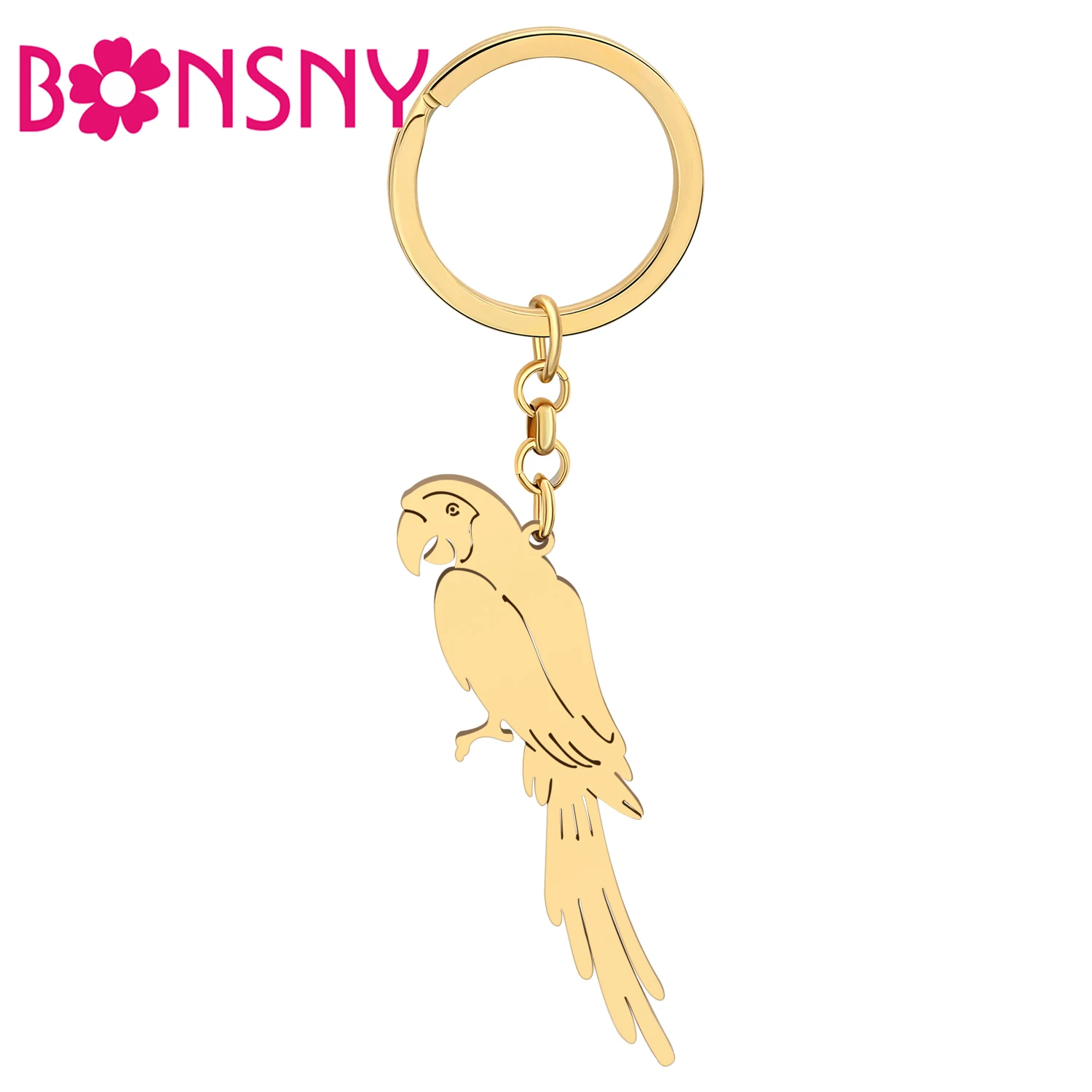 

Bonsny Stainless Steel Gold-plated Parrot Keychains Keyring Novelty Birds Key Chains Car Bag Charms Decorations For Women Gifts