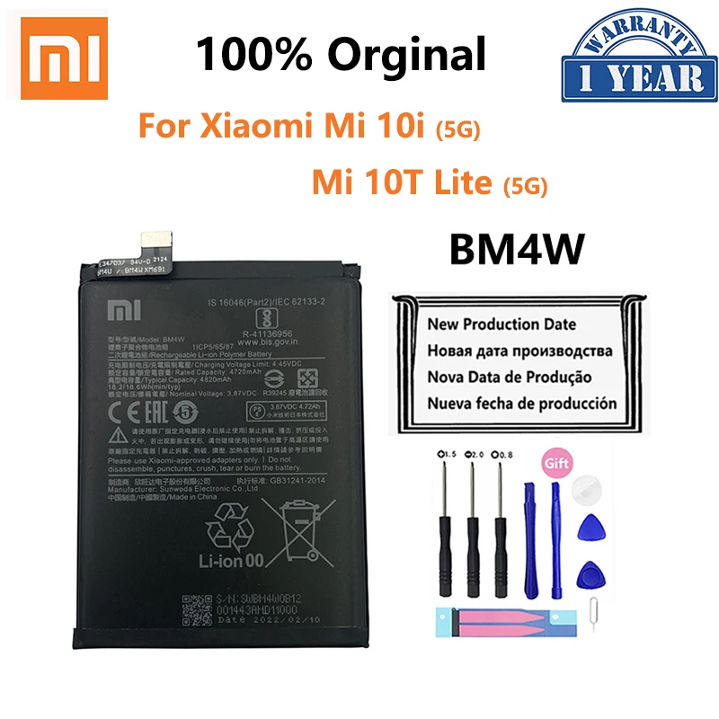 100% Оригинальный аккумулятор для телефона BM4W 4820 мАч для Xiaomi Mi 10i 10T Lite Mi10i 10TLite 5G мобильный телефон, сменные батареи, батарея