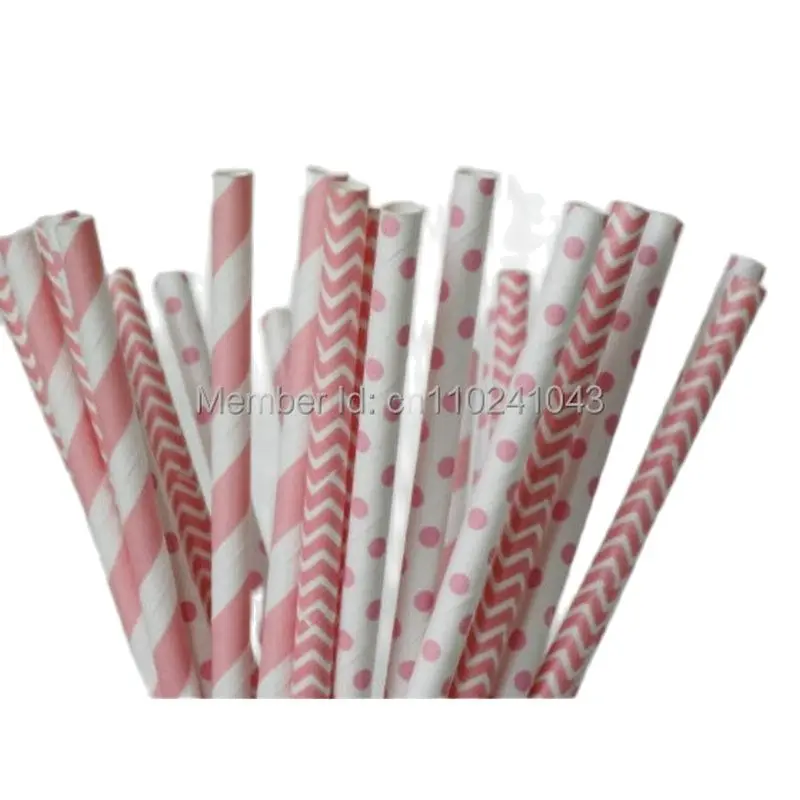 

300pcs Pink Paper Straws Mixed 3 Patterns For Birthday Wedding Baby Shower Party Supplies Paper Drinking Straws Wholesale