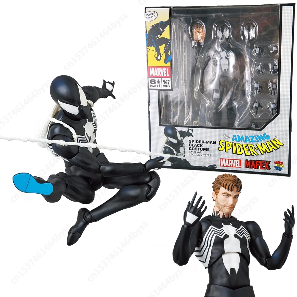 

In Stock MAFEX SpiderMan Mafex No.147 168 Black Costume Comic Ver. Action Model Anime Figure Toys Gifts