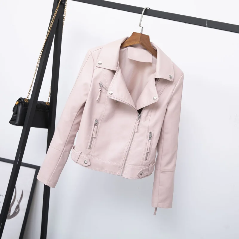 Leather women's short lapel coat 2023 spring and autumn clothes new slim motorcycle leather jacket