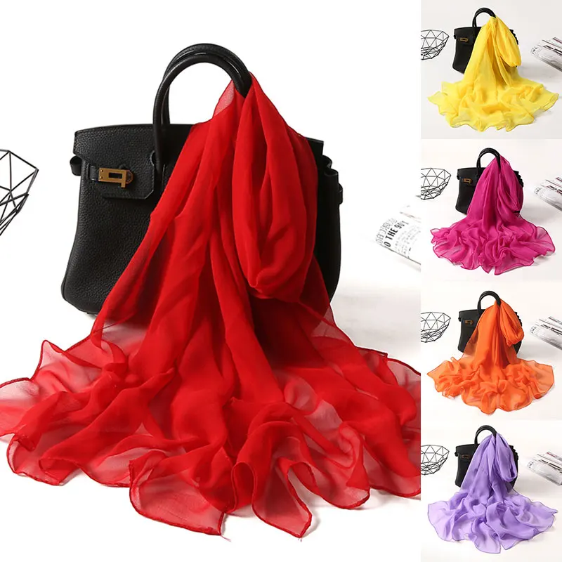 

Women Sunscreen Scarf Gradient Solid Color Chiffon Georgette Scarf Bandana Elegant Summer Sun Protection Long Shawl Hijab