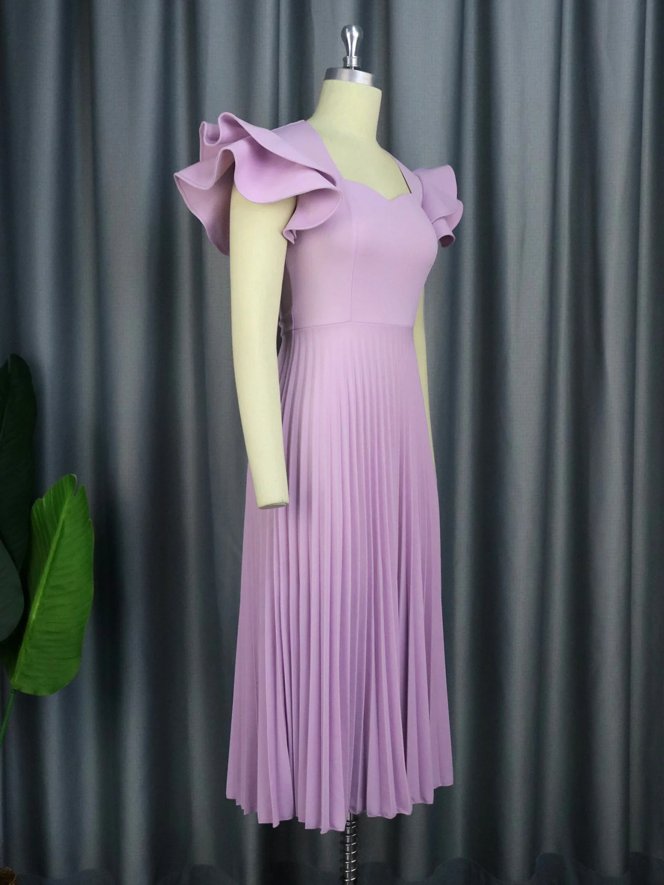 New In Dresses Plus Size Women Fashion Light Purple Square Neck Dress Elegant Temperament Casual Female Commute Pleated Dress