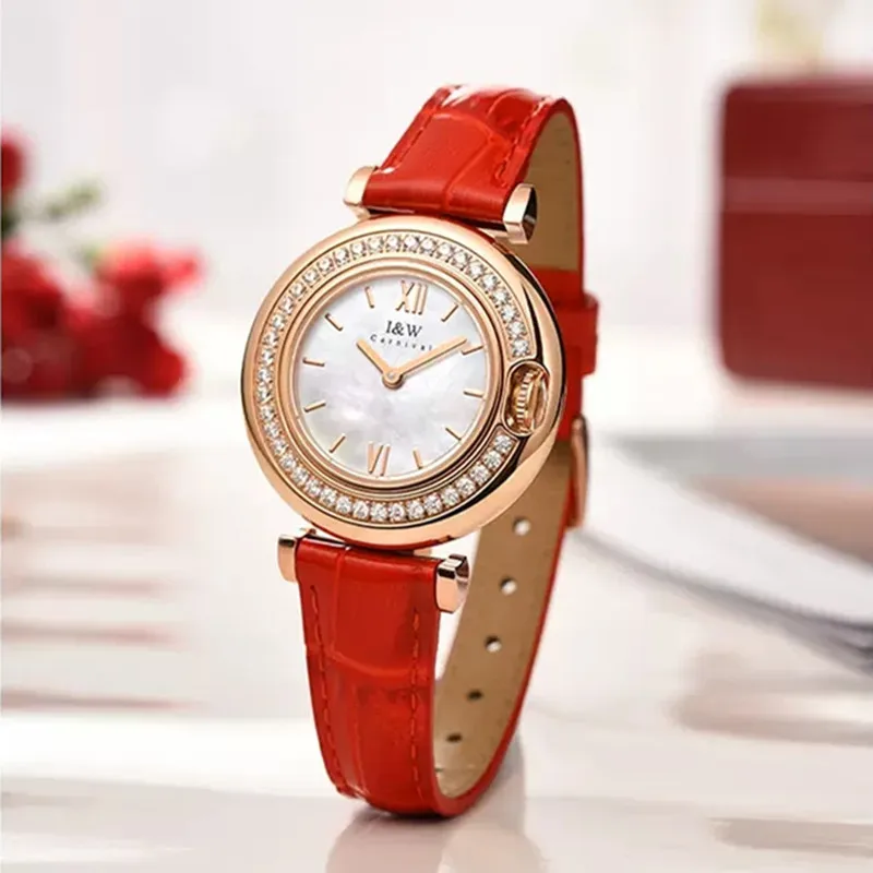 Enlarge CARNIVAL Brand Fashion Rose Gold Watch Ladies Luxury Diamond Girls Gift Quartz Wristwatch Waterproof Clock for Women Reloj Mujer