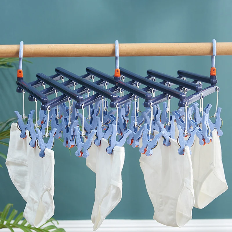 

14/19/29 Clips Folding Clothes Hanger Airer Plastic Laundry Drying Rack Home Wardrobe Underwear Socks Telescopic Hangers