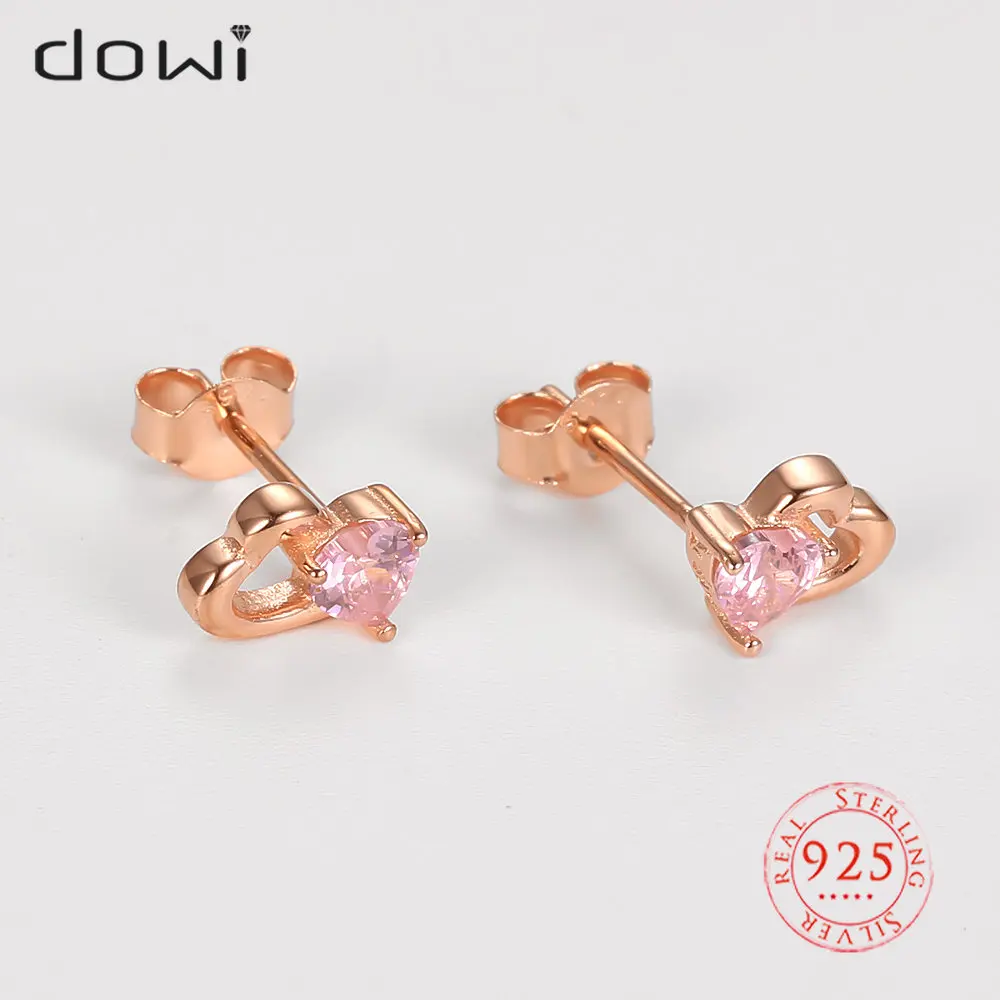 

Dowi 925 Silver Pink Cubic Zirconia Heart Stud Earrings Ear Accessories for Women Exquisite Earring Hot Love Fine Jewelry Gifts