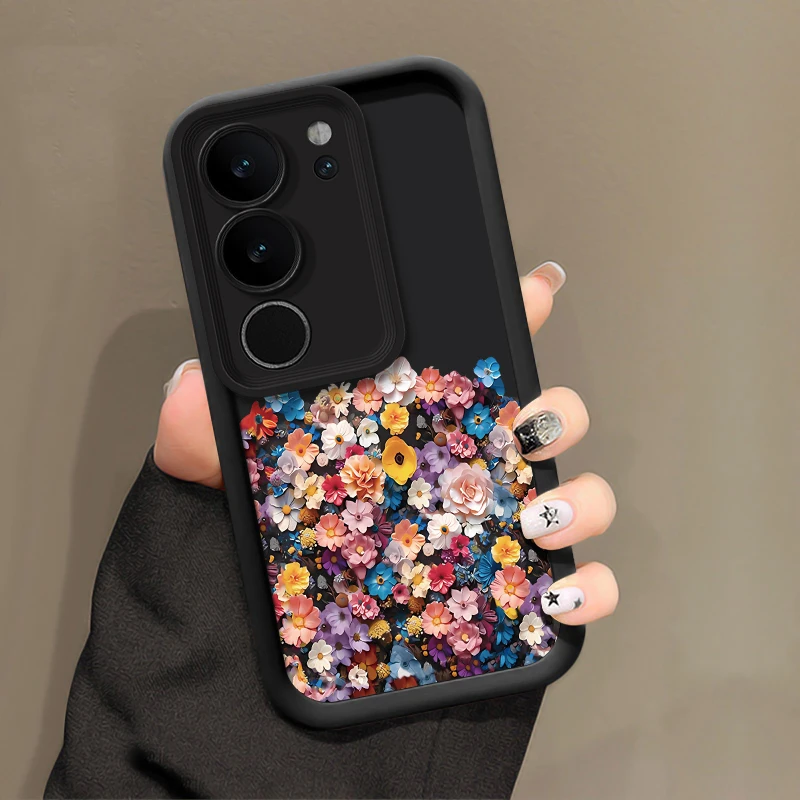 Bright Colorful Flowers Case For Vivo S17 S16E S15 S12 S1 Pro Camera Lens Protection Shockproof Silicone Soft Phone Cover Funda