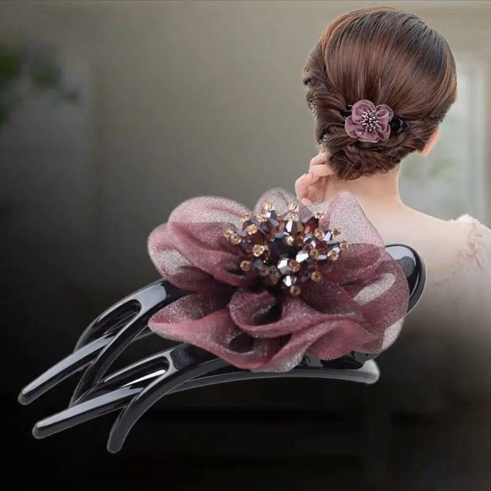 

Корейский кристалл цветок три зуба Утконос зажим для волос Горизонтальный зажим для волос заколка для волос Элегантный женский модный аксессуар для волос