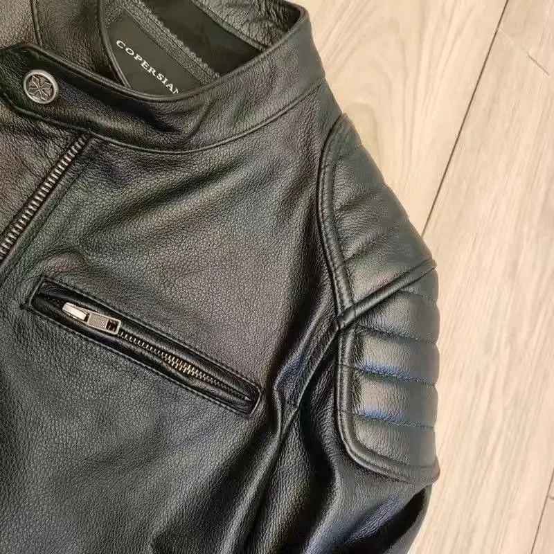 Кожаная мужская куртка натуральная негабаритная короткая мотоциклетная