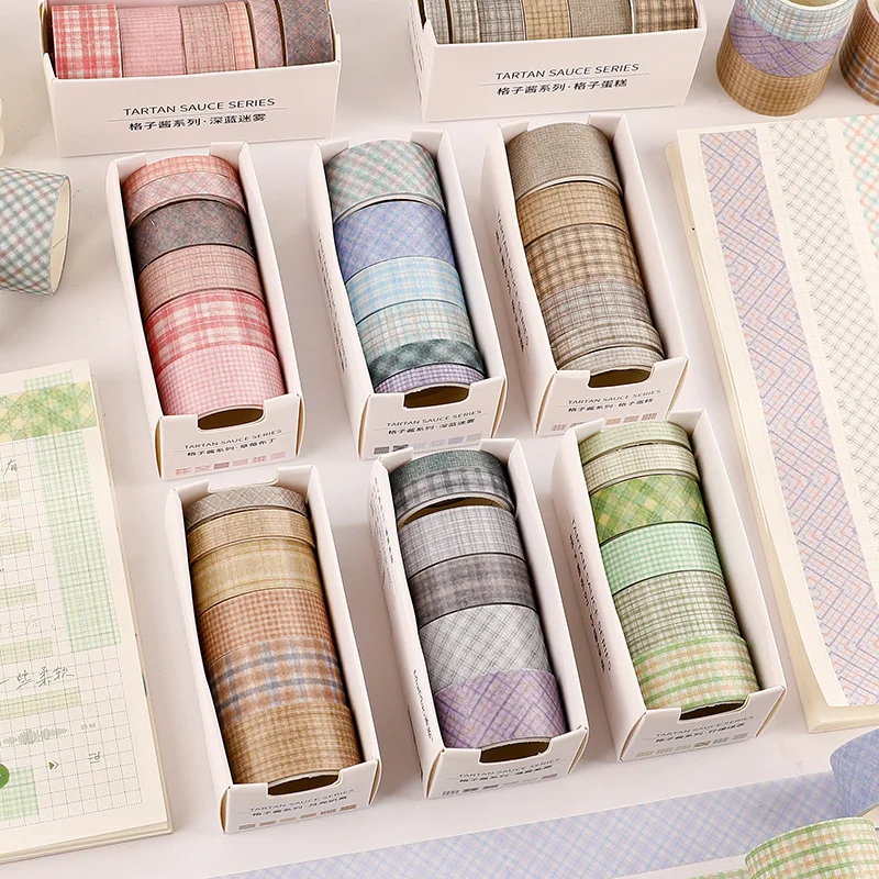 

5 Pcs Basic Color Striped Plaid Masking Washi Tape Set Diy Decorative Scrapbooking Diary Planner Album Label Stationery Sticker