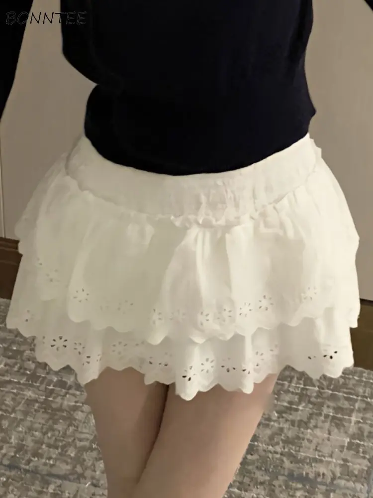 

Skirts Women Fashion Solid Simple All-match Sexty Mini Double Layer Elegant Summer Ball Gown Casual Lovely Folds Design Basics