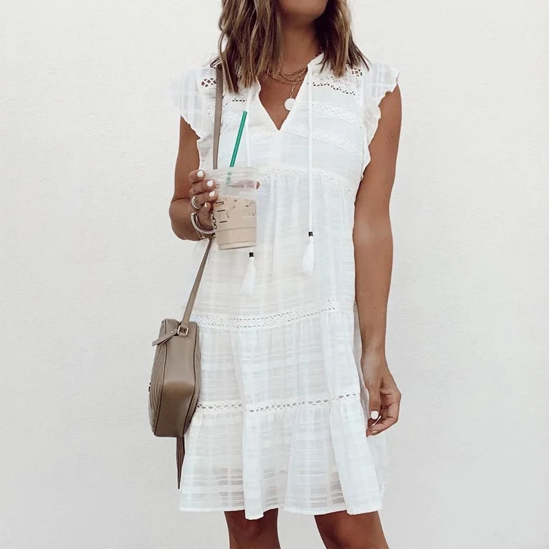 

Женское пляжное платье-рубашка в стиле бохо, элегантное вечернее вечерние-рубашка с глубоким V-образным вырезом и Расклешенным рукавом, вес...