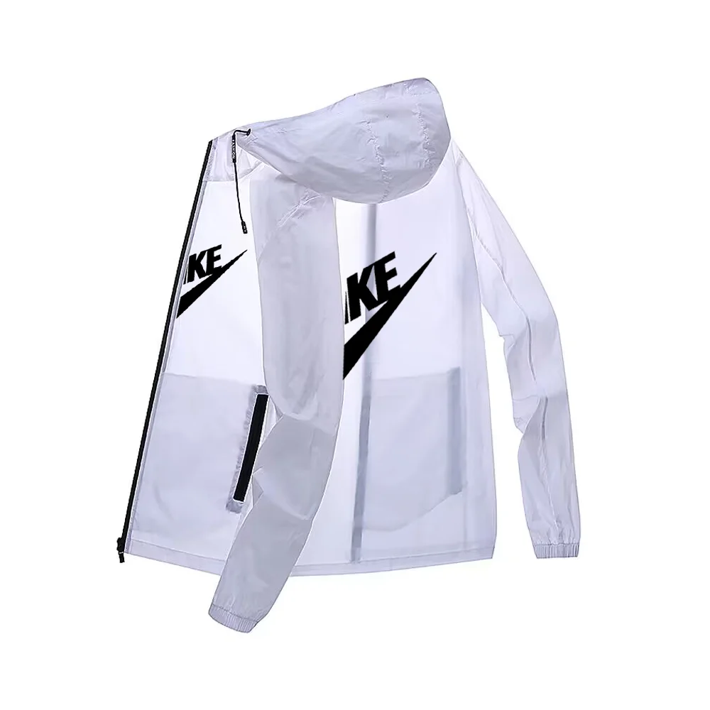 

2023 New Summer UV Protection White Skin Coats Men Fashion Letter Print Hooded Casual Thin Jackets