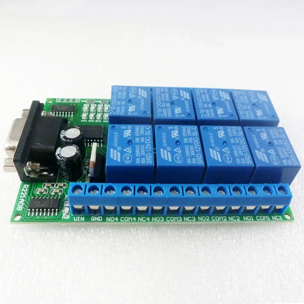 Релейная плата постоянного тока 12 В 8 каналов RS232 ПК USB UART DB9 Переключатель