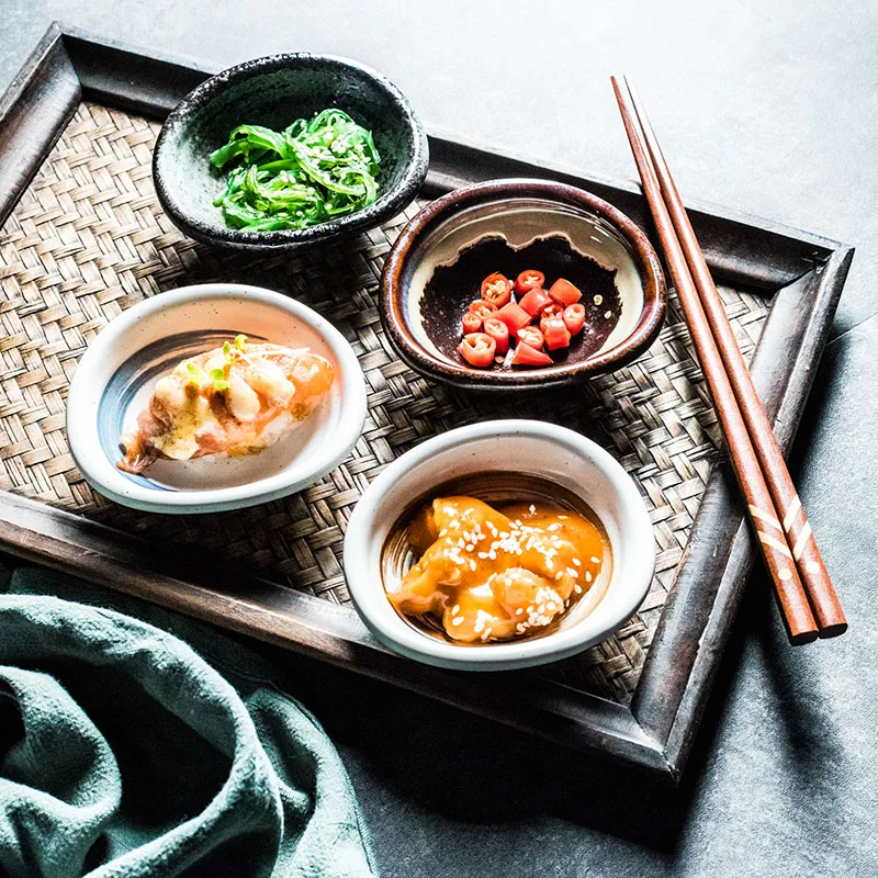 

2PCS Ceramic Bowl Snack Dish Japanese Retro Irregular Tableware Side Dish Bowl Household Vinegar Dish Kitchen Utensils 4 Inches