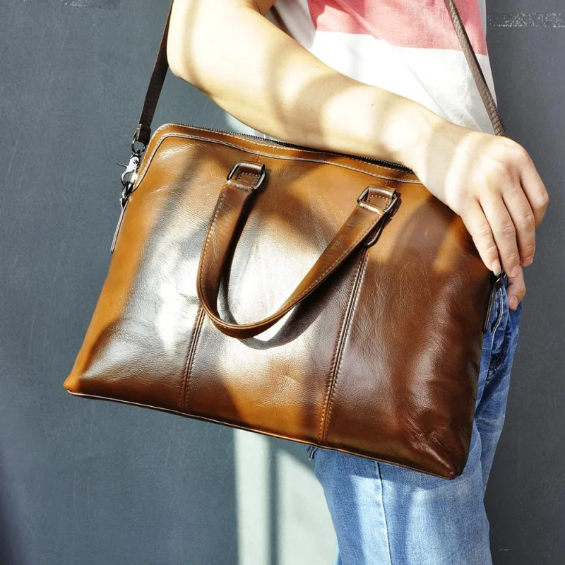Retro Men Genuine Leather Briefcase Business Handbag High Capacity Laptop Document Bag Korea Office Shoulder Messenger Bag