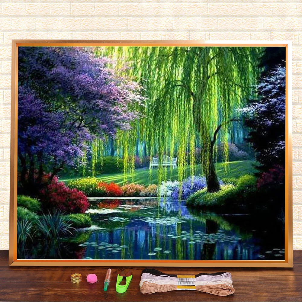 

Landscape Printed Fabric 11CT Cross Stitch Set DIY Embroidery DMC Threads Handiwork Hobby Craft Needlework Wholesale Needle