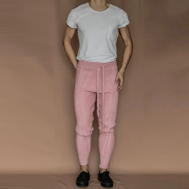 

Mens Casual Pants Solid Color Trend Youth Knitted Slim Fit Pants