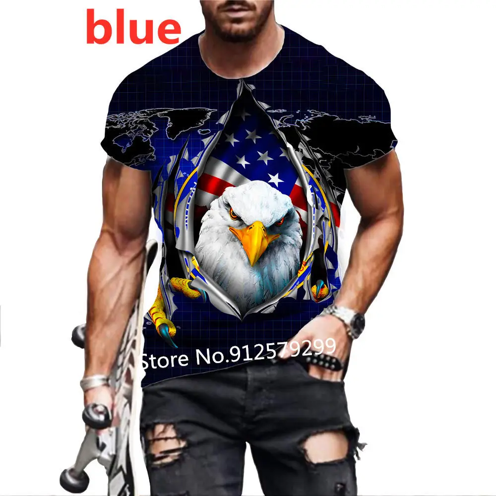 Фото 2022 Summer American Flag Eagle 3D Print T Shirt Men's O Neck Short Sleeve Animal Funny Usa Graphic Male Tee Tops №3