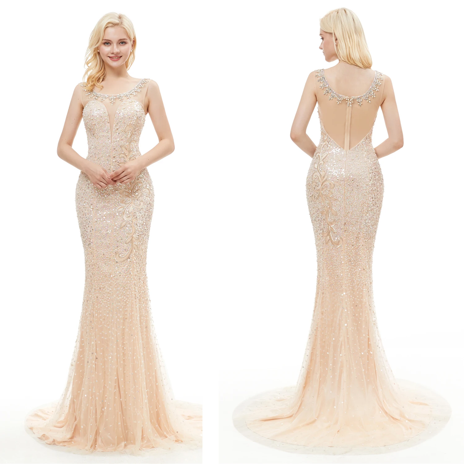 

Sexy Mermaid Evening Dresses Long High-end Sequin Sleeveless O Neck Elegant Dresses for Women Luxury Evening Dress Prom Dresses