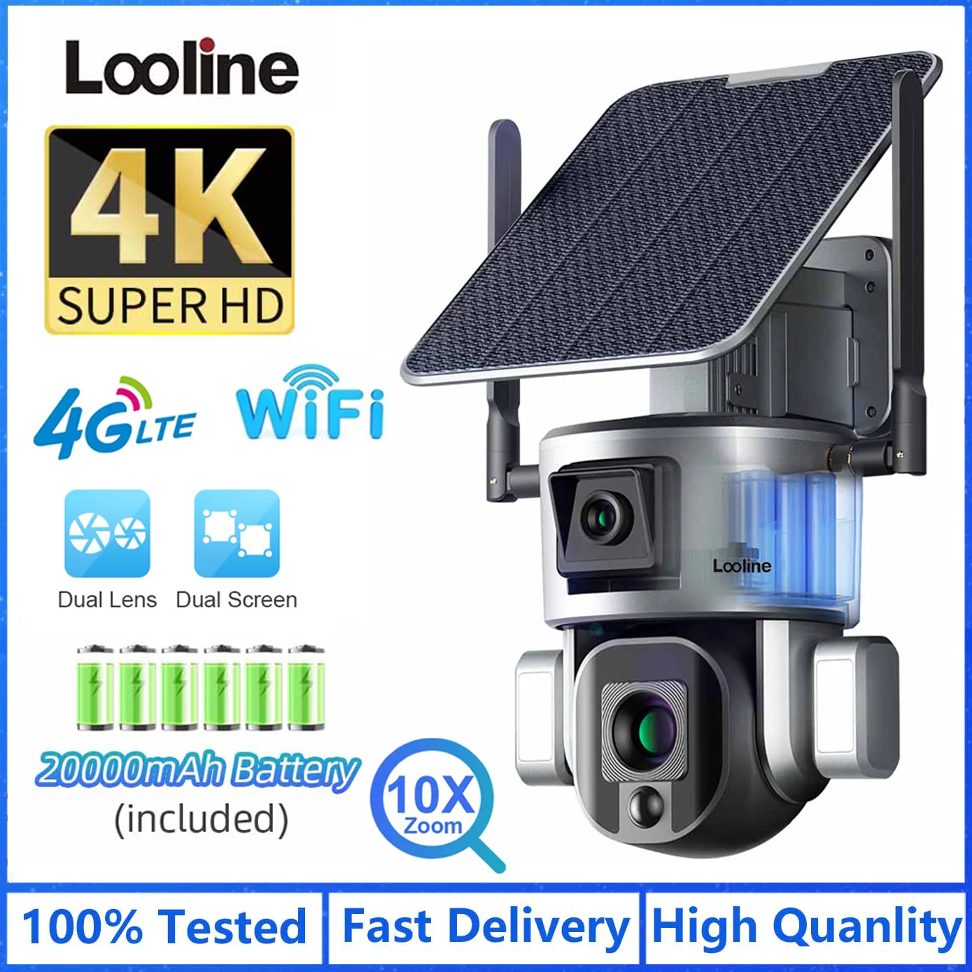 

4K 8MP Solar Camera 4G Outdoor Camera Waterproof Grade IP66 Humanoid Security Tracking Camera PTZ Surveillance CCTV Wifi Camera