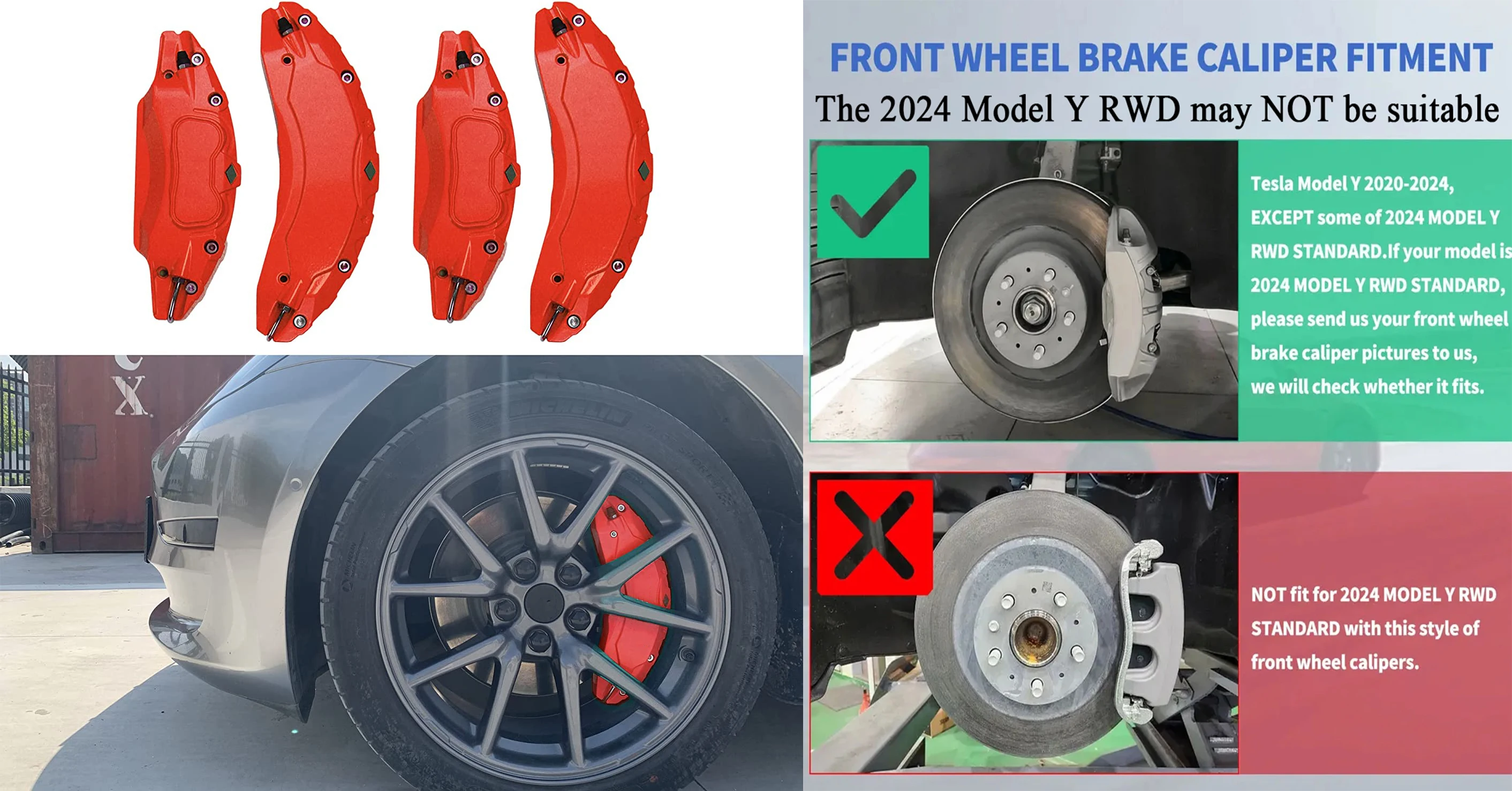 

Чехлы тормозных суппортов для Tesla Model Y 2020 2021 2022 2023 2024 с аксессуарами для наклеек (не подходят RWD 2024, сделано в Берлине)