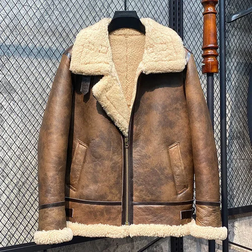 

Jacket Mens Jacket Real Leather Men Natural Sheep Shearling Coat Slim Thickened Genuine Fur Coats Clothes Veste Homme LM