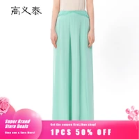 silk elegant asymmetric georgette green culottes spring 2022 long pantskirt pantalon haut de gamme femme wide leg pants ky007