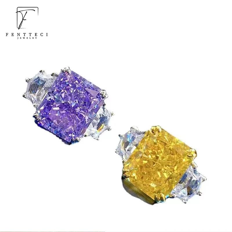 

Женское ювелирное изделие FENTTECI, из стерлингового серебра 925 пробы, с квадратными бриллиантами желтого и фиолетового цвета, Свадебные обруча...