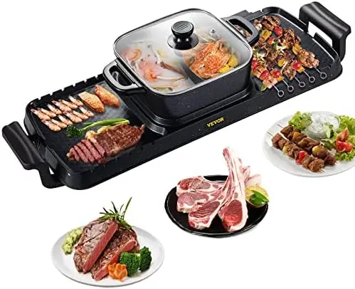 

in 1 Grill and Hot Pot, 2400W BBQ Pan Grill and Hot Pot, Multifunctional Teppanyaki Grill Pot with Dual Temp Control, Smokeless