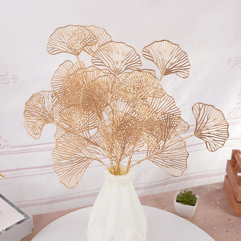 

1pcs Golden Ginkgo Biloba Artificial Plant Wedding Party Home Decoration Accessories Simulation Leaf Hotel Scene Layout Supplies