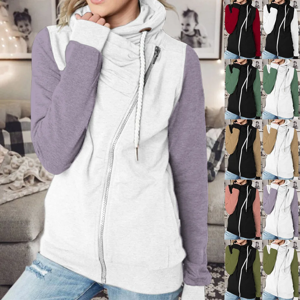 

2022 Autumn Winter New Multicolor Multi-color Personality High Collar Zipper and Cashmere Hoodie Women