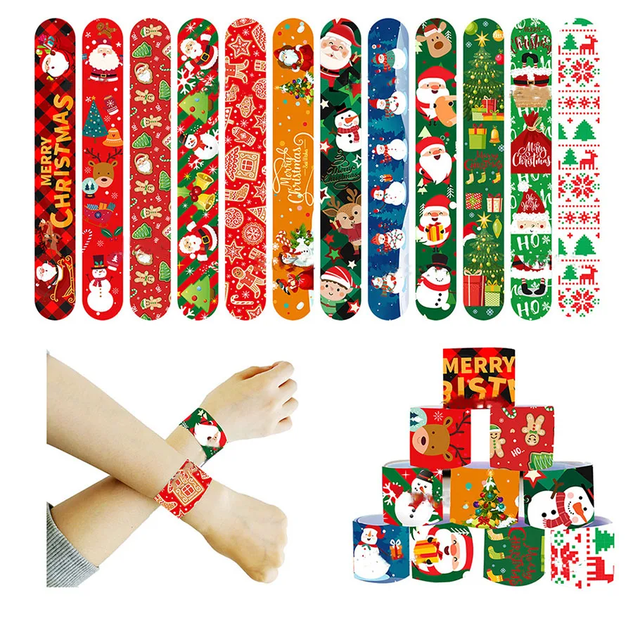 

Christmas Slap Bracelets Xmas Tree Santa Claus Elk Snowman Clap Circle Merry Christmas Decor Bracelet Noel Gift Happy New Year