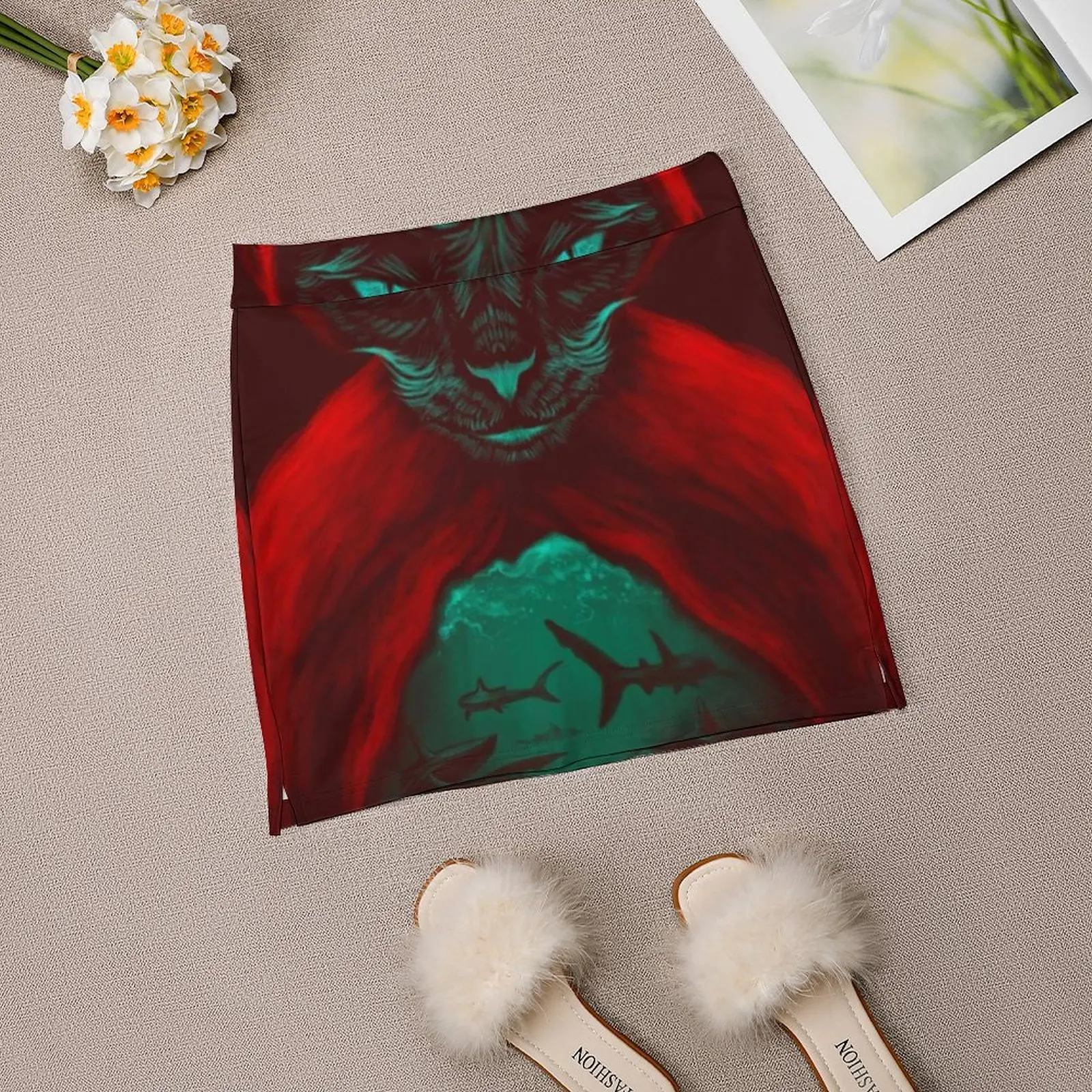 Юбка женская трапециевидная с принтом кошек и акул винтажная карманами милая