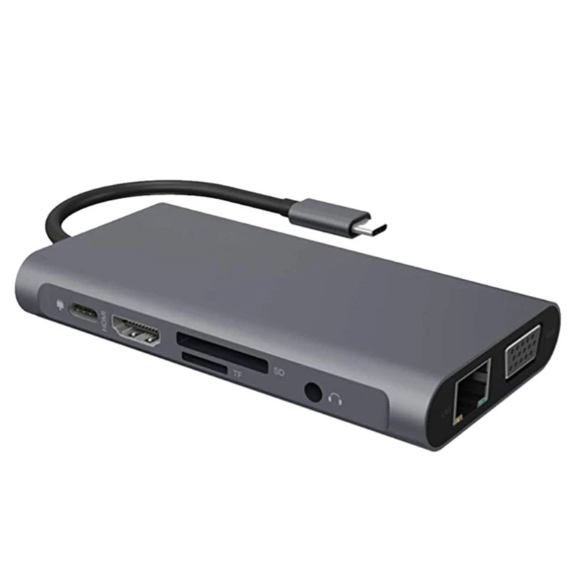 

10-In-1 USB C HUB Adapter USB3.1 To HDMI VGA Card Reader Docking Gigabit Ethernet HUB For Pro HDMI Adapters