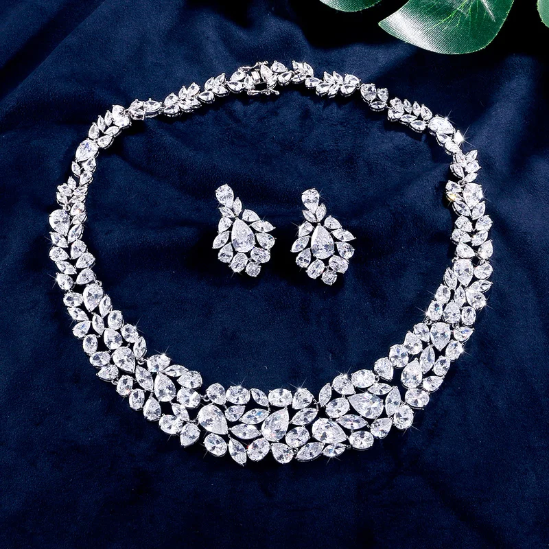 Ожерелье RAKOL с фианитами в форме капли воды, серьги-подвески, аксессуары для свадебного платья, модные ювелирные наборы для женщин