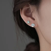 starfish shell stud earrings for women small cute s925 silver asymmetrical earrings banquet wedding jewelry