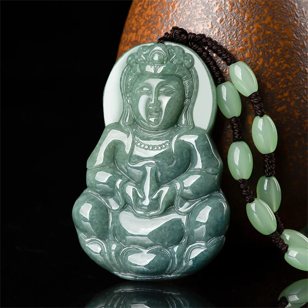Модный натуральный зеленый жадеит резной большой классический кулон GuanYin Lucky