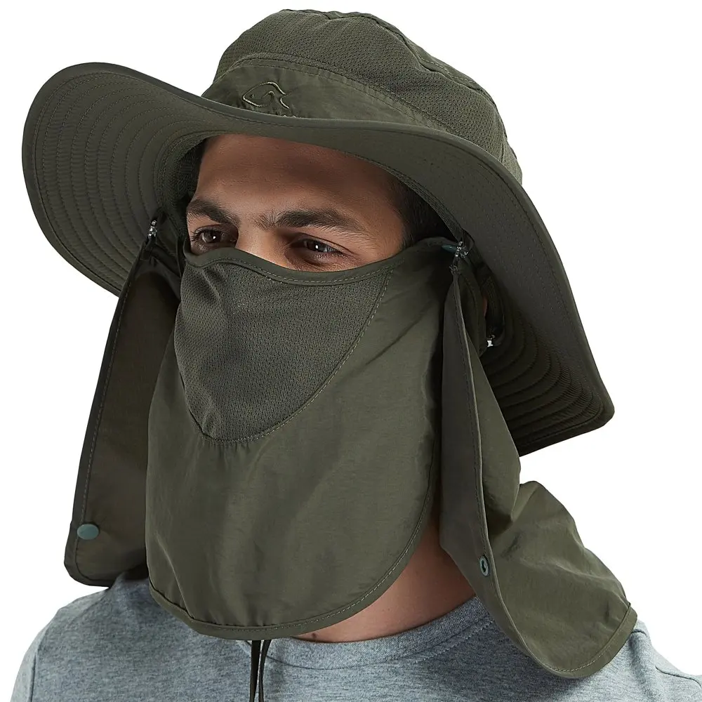 

2023 NEW 07-281 Fashion Summer Outdoor Gardening Sun Protection Fishing Cap Neck Face Flap Hat Wide Brim Army Green fast shippin