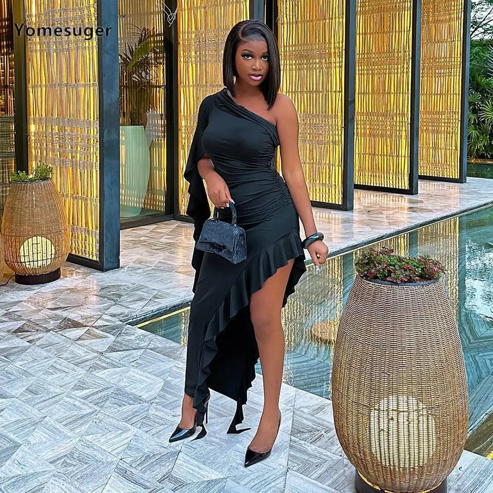 

Yomesuger Sexy Skew Collar Patchwork Tassle Side High Split Bodycon Maxi Dress Women 2024 Elegant Party Vestidos Evening Dresses