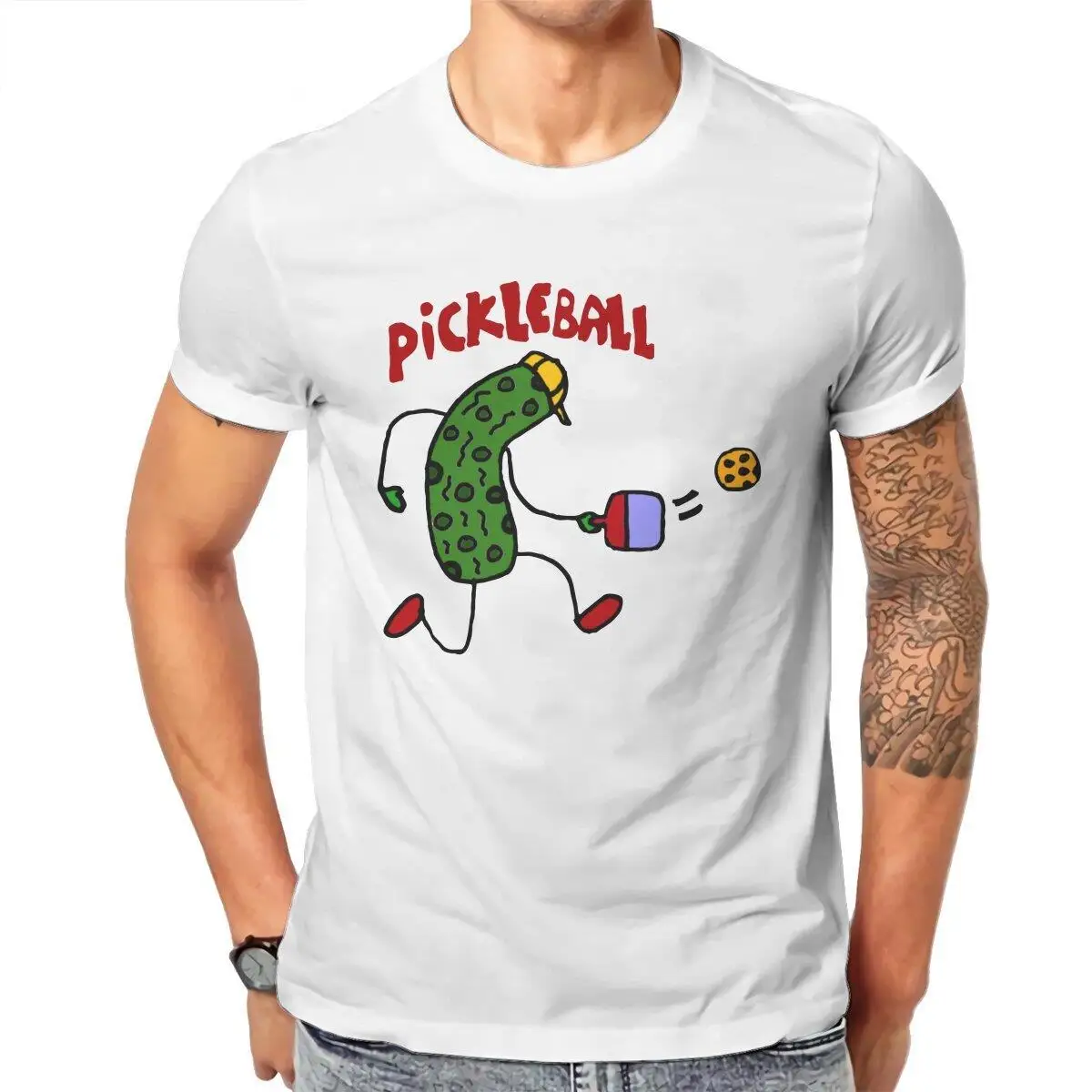 

Men's T-Shirts Funny Pickle Playing Pickleball Fun Cotton Tees Short Sleeve T Shirt Crewneck Tops Gift Idea