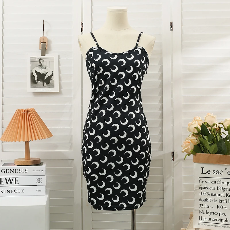 

Harajuku Dresses for Women 2022 Summer Moon Print Chic Fashion Sexy Slim Mini Spaghetti Strap Dress for Y2k Girl Women Clothes