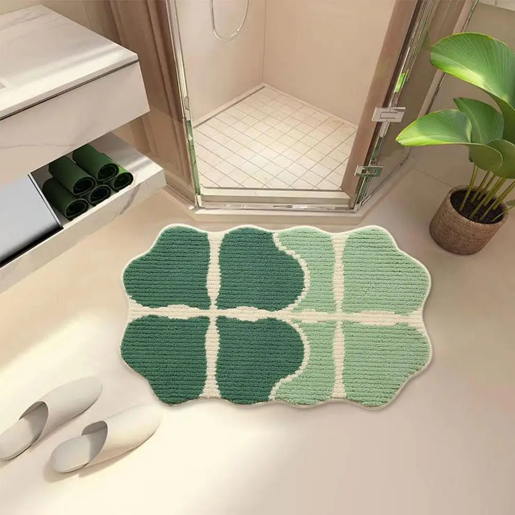 

Four-leaf Clover Style Bathroom Bath Mat Non Slip Soft Home Foot Mat Absorbent Carpet Decoration Entrance Bedroom Kitchen Q8A2