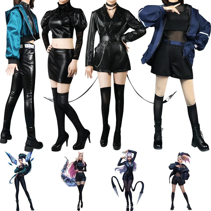 

Game LOL Cosplay League of Legends KDA Series Ahri Akali KaiSa Evelynn Costumes Sexy Girl Group Full Uniform Catsuit Set Wig
