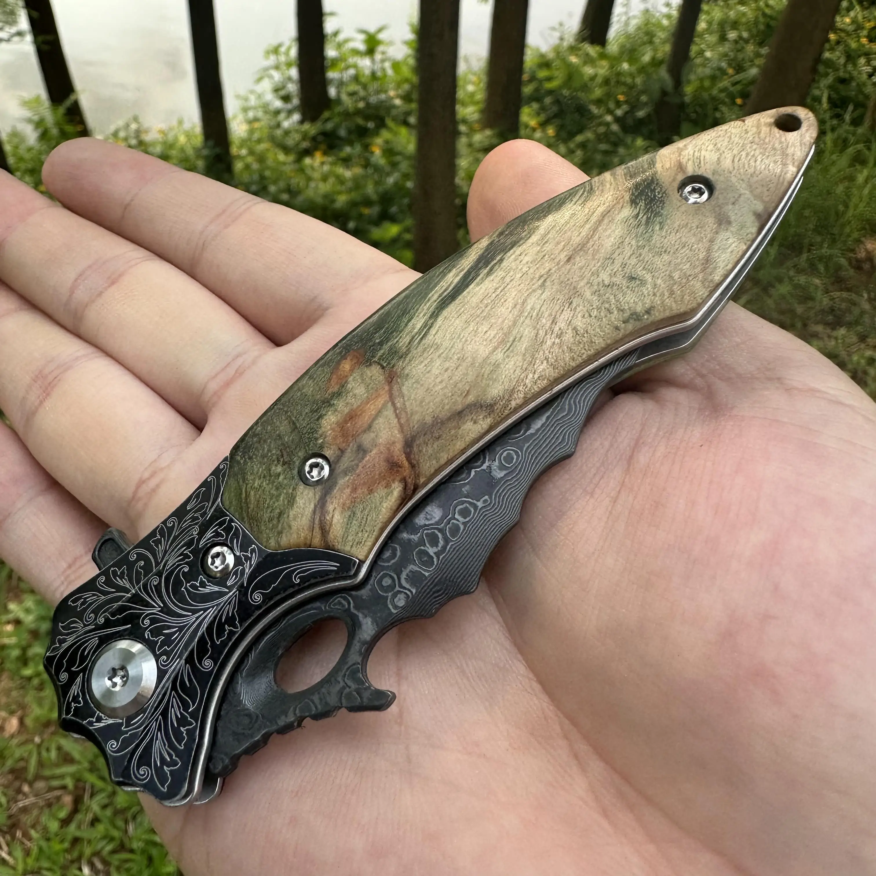 Карманный нож-папка ручной работы со стальной розой