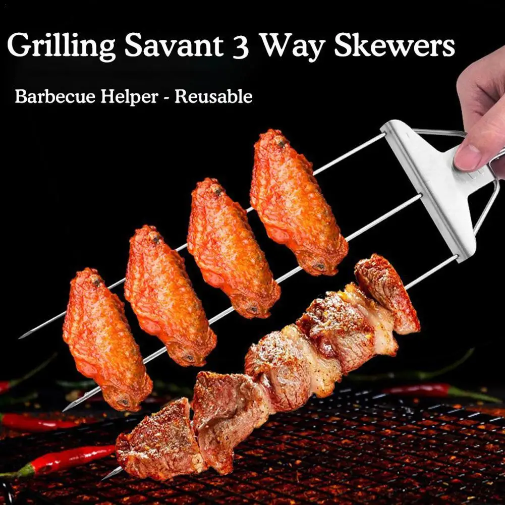 

Stainless Steel BBQ Fork Barbecue Grill Skewer Set BBQ Metal Skewers For Grilling 6 Skewers Grill Rack
