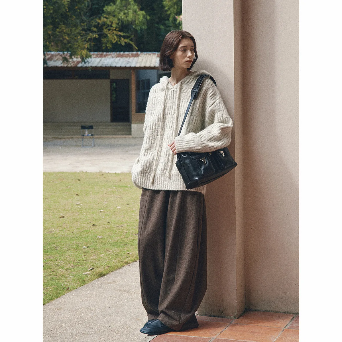 UMI MAO Шерстяная цветочная пряжа с текстурой ощущением тепла пуловер капюшоном